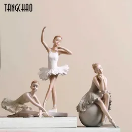 Tangchao estilo nórdico ballet menina estátua criativo decoração casa decoração resina figurines para sala decoração presente namorada 210804