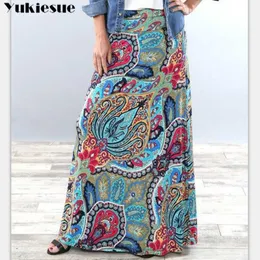 high waist Women's skirt printed beach boho skirts woman fashion summer womens midi maxi A-line long 210608