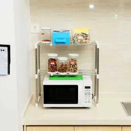 Stainless Steel Adjustable Multifunctional Microwave Oven Shelf Rack Standing Type Double Kitchen Storage Holders Home Bathroom 210705