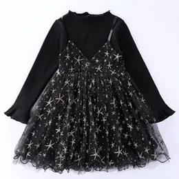 Dziewczyna Dress Kids Clothes for S Star Design Baby Children Mesh Princess Rodzina birthdy 2-7y 210515