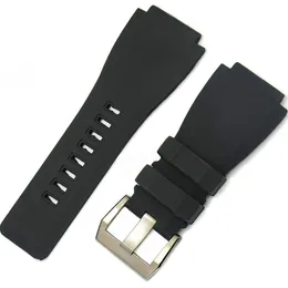 Jawoder Watchband 24mm 새로운 고품질 시계 밴드 스테인리스 스틸 실버 버클 블랙 다이빙 실리콘 고무 스트랩을위한