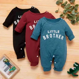 Design Autumn and Winter Baby Boy Girl Little Brother Letter Print Long-sleeve Jumpsuit Clothes Three Colors 210528