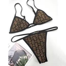 Costumi da bagno da spiaggia Intimo donna Marchio Lettera Design Pizzo Tulle Bikini Set Perizoma sexy Bikini Costumi da bagno brasiliani Mini Micro Biquinis con etichette Donna Maillot de bain