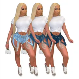 夏のジーンズの女性デニムショートパンツファッションタッセルヴァンテージショートパンツ卸売春服カジュアルトレンディな洗浄オーバーオール7084