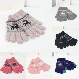 Children's Finger Gloves Five Fingers Gloves Children Cashmere Christmas Deer Acquard Weave Warm Arm Hand Warmer Knitted Long Fingerless