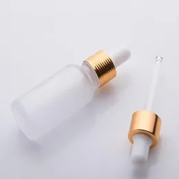 20ml 30ml frostat glas droppflaska tom eteriska oljeledning serum med guld sliver svart lock