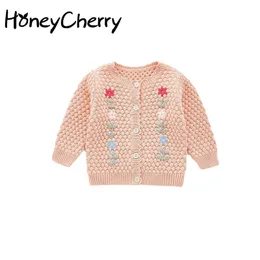 Jesień Baby Hand Haftowane dzianiny sweter Płaszcz Top All-Mecz Cardigan Toddler Girl Winter Clothing 210515