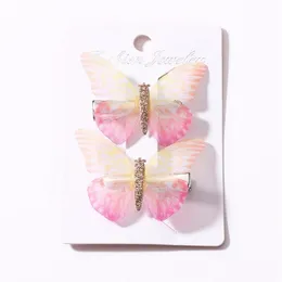 2pcs/set Girls Butterfly Hair Clip Colorful Dream 3D Butterfly Barrettes Kids Bow Headdress Children Cute Designer Hair Clips