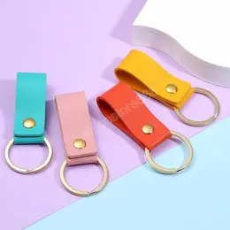 Fashion Candy Color PU Leather Keychain Business Gift Key Ring Men Women Car Key Strap Waist Wallet Keyrings