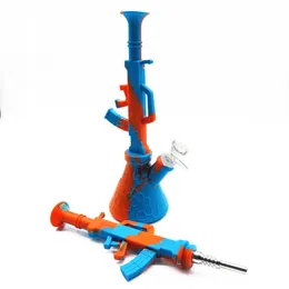 Unique Laser gun style Nectar Collector kits silicone smoking pipes Mini Water Pipe 19.5cm Concentrate Oil Rig