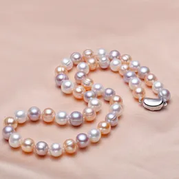 Collana di perle d'acqua dolce naturale filettata da 7-8 mm Chiusura in argento sterling 925