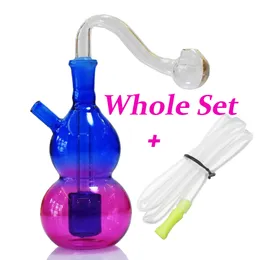 Todo conjunto colorido forma de gourd shisha hookah petróleo queimador de vidro tubulações de vidro cinzas para bongo presentes de bolha percolater com tigela de tabaco e acessórios de tubulação de fumo