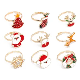 Christmas Ring Children Party Favor Creative Snowman Elk Snowflake Cartoon Otwarcie Regulowane pierścienie Biżuteria