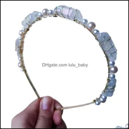 Hårklipp Barrettes smycken Natural Stone Quartz Crystal pannband Pärl Beading Crown Hoop Bohemian Wedding Party Aessory Drop Delivery