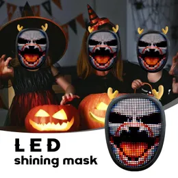 Party Decoration LED Mask med programmerbar, Bluetooth Face Mask, upplyst för kostym Cosplay Masquerade Halloween Toy Induction Switch