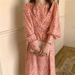 Party Printed Roses Prom Vintage Florals All Match Chic Korean Lady Summer Outwear Gentle Long Dresses Vestidos 210525