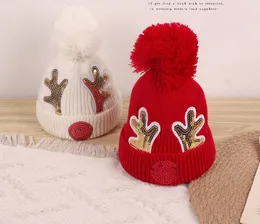 M375 Herbst Winter Weihnachten Kinder Gestrickte Hut Baby Pailletten Wolle Ball Warme Mützen Kinder Caps Hüte