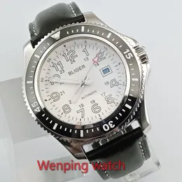 Nova CHEGAR 44mm Bliger Automatic Dial Branco Dial Branco Luminoso Bezel Cerâmica Polido SS Case Relógio de Pulso Homens E2596