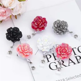 Newretractable Держатель значка с Alligator Clip Clock Flower From AB Rhinestones 24-дюймовый выдвижной шанс ID значки для школьного офиса RRF12