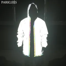 Männer Farbe Splice Reflektierende Jacke Männer Hoodie Strickjacke Mode Lässig Männer Mantel Unregelmäßige Saum Täglich Hip Hop Herren Trend Streetwear 210524