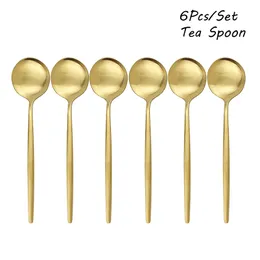 6 pcs / conjunto de ouro dinnaria de aço inoxidável cutelaria jantar café colher mesa de mesa de mesa home conjunto de talheres de cozinha 210317