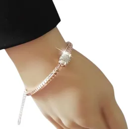 Charm Bracelets Women Fashion Rhinestone Rose Gold Crystal Bracelet Simple Temperament Alloy Chain All-match Gift Bangle