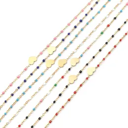 Anklets rostfritt stål Anklet Guldpläterad Emaljhjärta Multicolor Trendy Chain Exquisite Ankel Armband för kvinnor, 23cm (9 "), 1pc