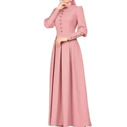 캐주얼 드레스 무슬림 abaya 가운 버튼 Pleated Maxi Dress 여성 대형 헴 저녁 파티 O 넥 커프 높은 허리 긴 플러스 크기