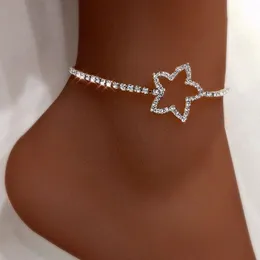 Anklets 2021 Iced Out Crystal Hollow Star Bracelets Anklet for Women Fashion Bling Rhinestone tennis Chain Leg Barefoot Jewelry