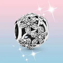 925 Sterling Daisy Flower Bloom Charms Zircon CZ Beads fit Original Pandora Bracelet Silver 925 Jewelry Making