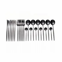 24Pcs/Set Black Gold 304 Stainless Steel Cutlery Fork Spoon Knife Dinner Kitchen Dinnerware Tableware Set 210317