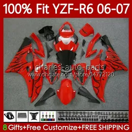 100% Fit OEM Codework для Yamaha Moto YZF-R6 YZF600 YZF R 6 600 CC 2006-2007 Body 98NO.43 YZF R6 600CC YZFR6 RED BLK FLAMES 06 07 YZF-600 2006 2007 Комплект впрыска.
