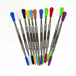 smoking 100pcs wax dabber dab tool with silicone tips 120mm stainless steel dabbers cleaning tools glass bowls quartz nails