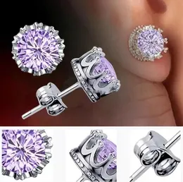 Fashion 925 Sterling Silver Crown CZ Simulated Diamond Stud Earrings for Women Men Wedding Jewelry Gift Designer Earrings