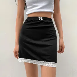 Spódnice koronkowe hem y2k spódnica kobieta preppy styl e girl estetyczny mini tenis łuk nisko talii taniec streetwear saias black
