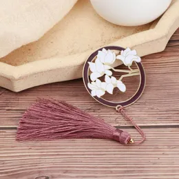 Bookmark Chinese Style Plant Flowers Brass Tassel Pendant Metal Book Clip Pagination Mark Stationery School Office Supplies