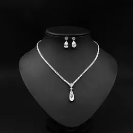 2021 Fashion Luxury AAA Zircon Water Drop Shape Necklace Earrings jewelry Set for Women Party wedding Dress Accessories H1022