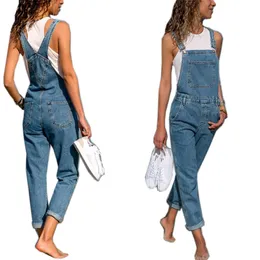 Mode kvinnor baggy denim kors gräns special jeans bib full längd övergripande solid lös kausal jumpsuit susender 210708