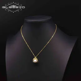 GLSEEVO 925 Ayar Gümüş Doğal Tatlı Su Inci Örümcek Inset Kolye Kolye Kadınlar Için Güzel Mücevherat Bijoux GN0169