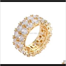 Mit seitlichen Steinen Ringe SchmuckHerren Bling Hip Hop Iced Out Gold Farbe Stein Strass CZ Größe 7-11 Herrenmode Fingerring Drop Lieferung 202