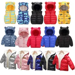 赤ちゃん男の子の女の子のジャケットキッズライトダウンコート子供服春秋冬の暖かい暖かい壁の暖かいアウトウェアの耳のパーカーベスト1-4t 211027