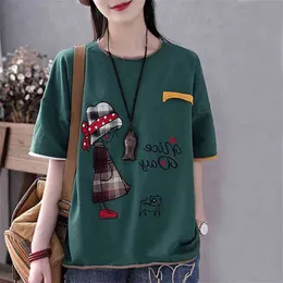 100% bomullstrump Kvinna Sommar O Neck Kortärmad T-shirt Kvinna Mode Kvinnor Koreansk stil Plus Storlekskjorta 210722