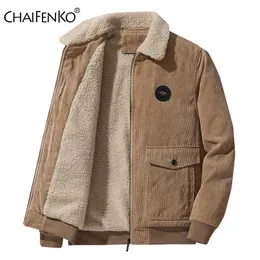 Männer Winter Fleece Warme Dicke Jacken Mode Pelz Kragen Cord Mantel Herbst Outwear Militär Casual Jacke 211105