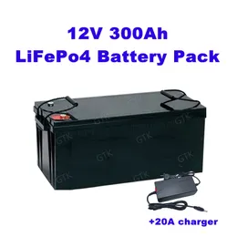 GTK LIFPO4 Bateria 12 V 300Ah Recarregável Fosfato de Ferro de Lítio com BMS para Inversor Solar RV + 20A carregador