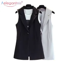 Aelegantmis Classic Long Vest Kvinnor Elegant kostym Vest Vår Höst ärmlös Jackor Ytterkläder Kontor Lady Slim Waistcoat 211006