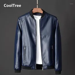 Mäns Jackor Cooltree Men Läderjacka Vår Höst Solid Färg PU Casual Bomber Coats Manlig Slim Fit Zipper Motorcykel Ytterkläder