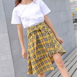 Spring summer red plaid irregular skirts womens female Korean Asymmetrical skirt saias mulher faldas mujer moda 210520