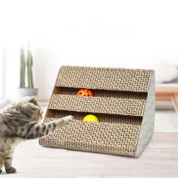 Camas de gato móveis de papel corrugado Scratch Board Kitten Pad para gatinhos para animais de estimação Brinquedos de bolas 26.5x16.5x16.5cm
