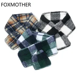 Foxmother New Fashion British Style Outdoor Lamb Fluffy Tartan Plaid Collar Loop Ring Scarf for Women Men H0923