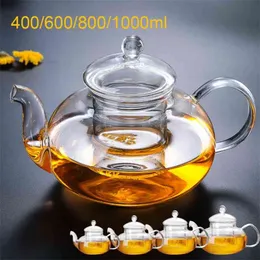 High quality Heat Resistant Glass Flower Tea Pot,Practical Bottle Cup pot with Infuser Leaf Herbal Coffee 210813